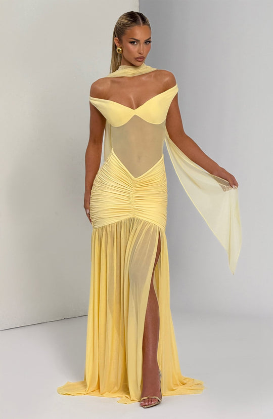 Damen Elegantes Maxikleid mit schulterfreiem Design und raffinierten Faltenwurf R&B