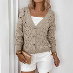 Damen Strickjacke mit luftiger Maschenstruktur und eleganten Knopfdetails