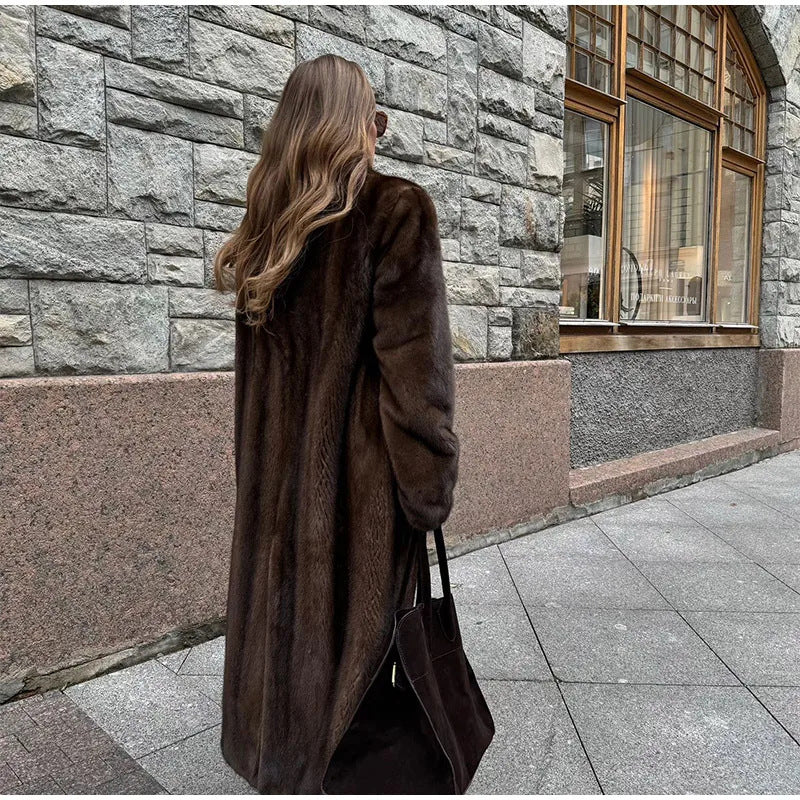Damen Luxuriöser Kunstfellmantel mit weitem Schnitt und eleganten Details R&B