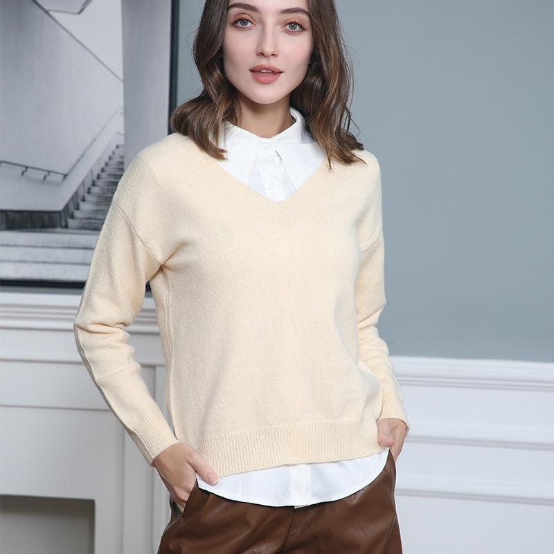 Damen eleganter V-Ausschnitt Pullover R&B