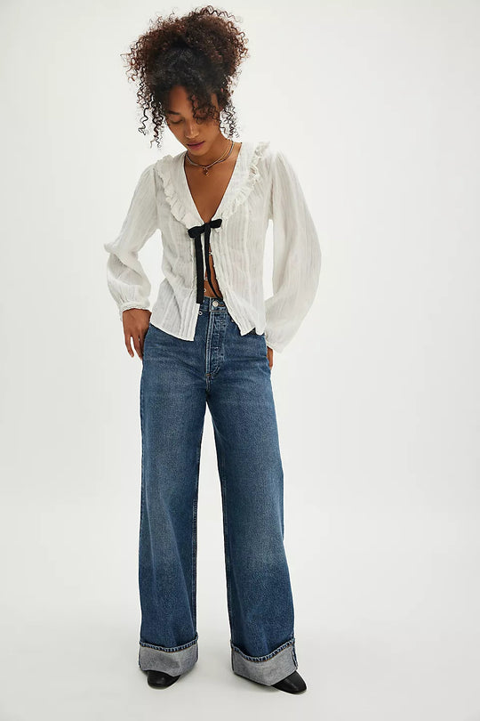 Damen Weite Jeans mit modischen Saumdetails