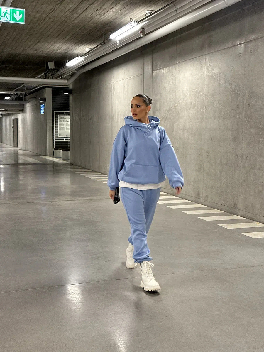 Damen gemütlicher Oversized Hoodie mit intuitivem Kordelzug und passender Jogginghose R&B