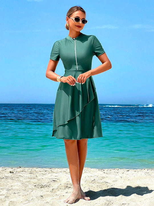 Damen Elegantes Strandkleid mit Rüschendesign R&B