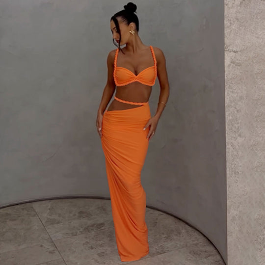 Damen Maxikleid mit raffiniertem Wickeldesign und zarten Spitzenakzenten R&B