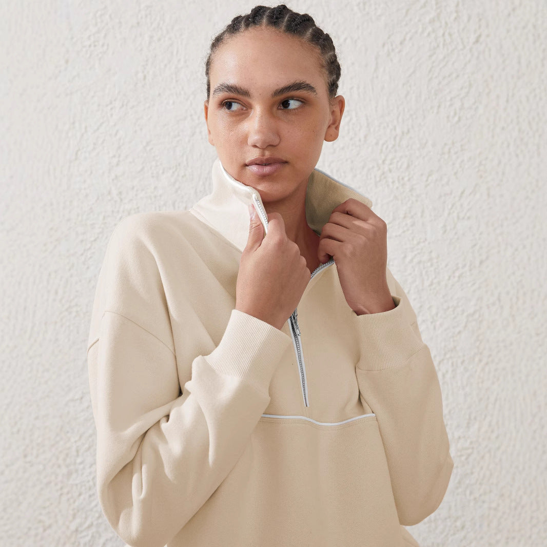 Damen Sportpullover mit hohem Kragen und Reißverschluss R&B