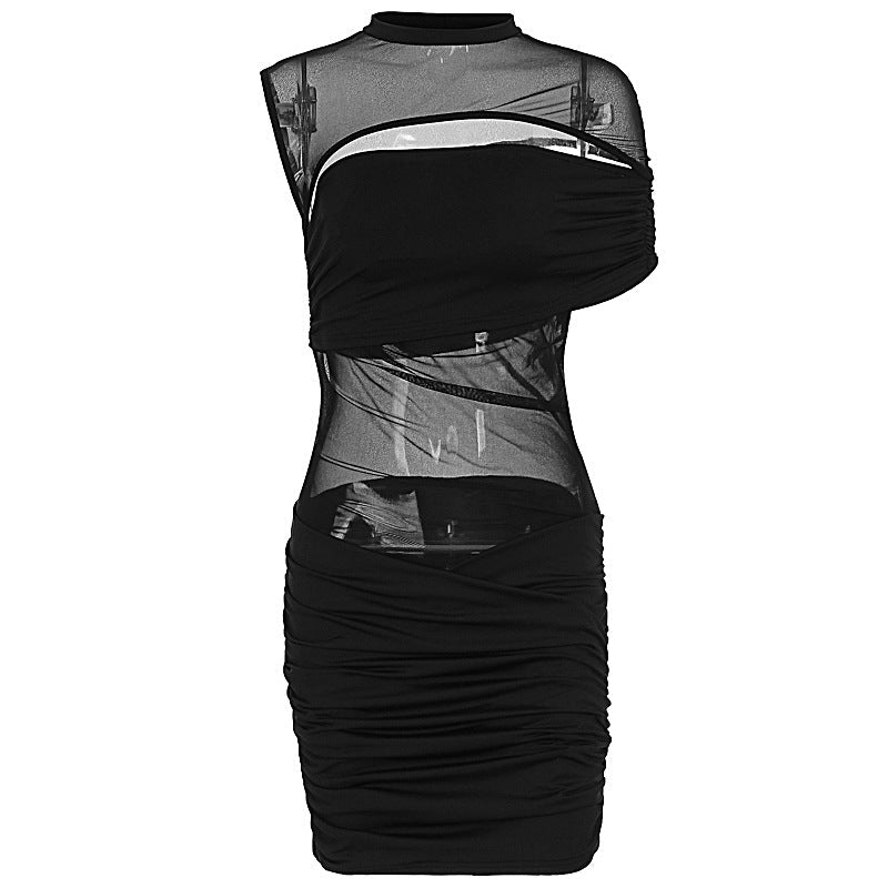 Damen figurbetontes Kleid mit transparenten Einsätzen und raffinierten Drapierungen R&B
