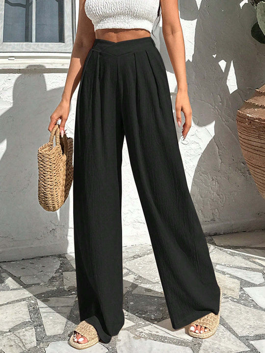 Damen weite Hochtaillenhose mit eleganten Falten R&B
