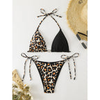 Damen Triangel-Bikini mit raffinierten BindR&Bändern und modischem Leopardenmuster R&B