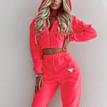 Damen nan Cropped Kapuzenjacke und High-Waist Jogginghose Set aus French Terry mit elastischem Bund R&B