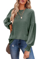 Damen lässiger Pullover mit Ballonärmeln und raffiniertem Saum R&B