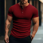 Herren Kurzarm Henley-T-Shirt mit strukturierter Oberfläche R&B