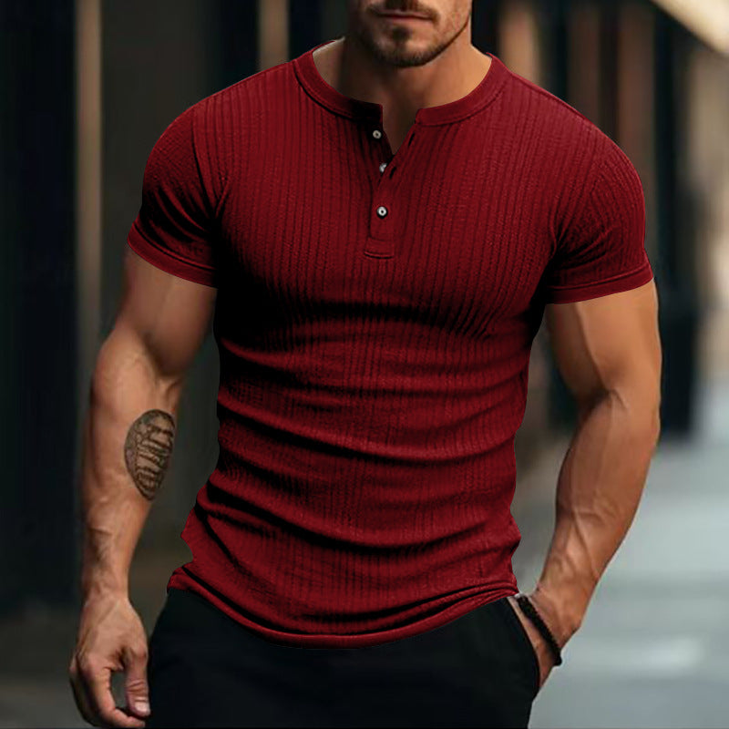 Herren Kurzarm Henley-T-Shirt mit strukturierter Oberfläche R&B