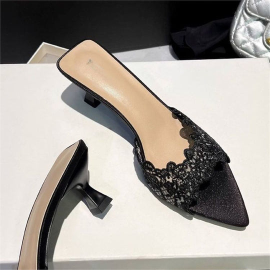 Damen elegante Mules mit Spitzenverzierung R&B