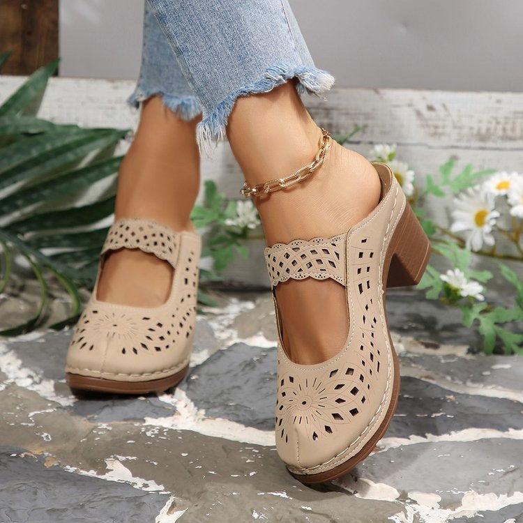 Damen Komfortable Plateausandalen mit offenem Zehenbereich und dekorativem Schnitt R&B