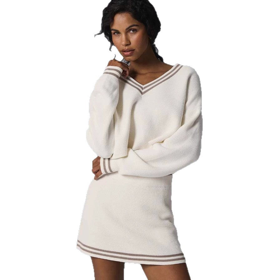 Damen Strickkleid im sportlichen Oversized-Design mit tiefem V-Ausschnitt und Farbblockdetails R&B