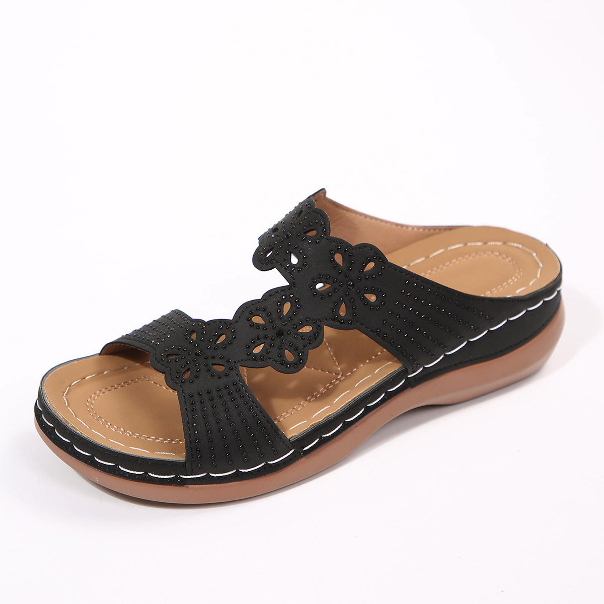 Damen Clogs mit floraler Perforation und gepolstertem Fußbett