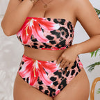 Damen Bandeau-Bikini mit floralem und tierischem Muster R&B