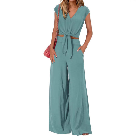 Damen Lockerer Jumpsuit mit Taillierung und weit geschnittenem Bein R&B