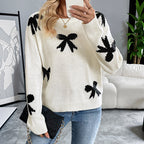 Damen Strickpullover mit Verspieltem Schleifenmuster R&B