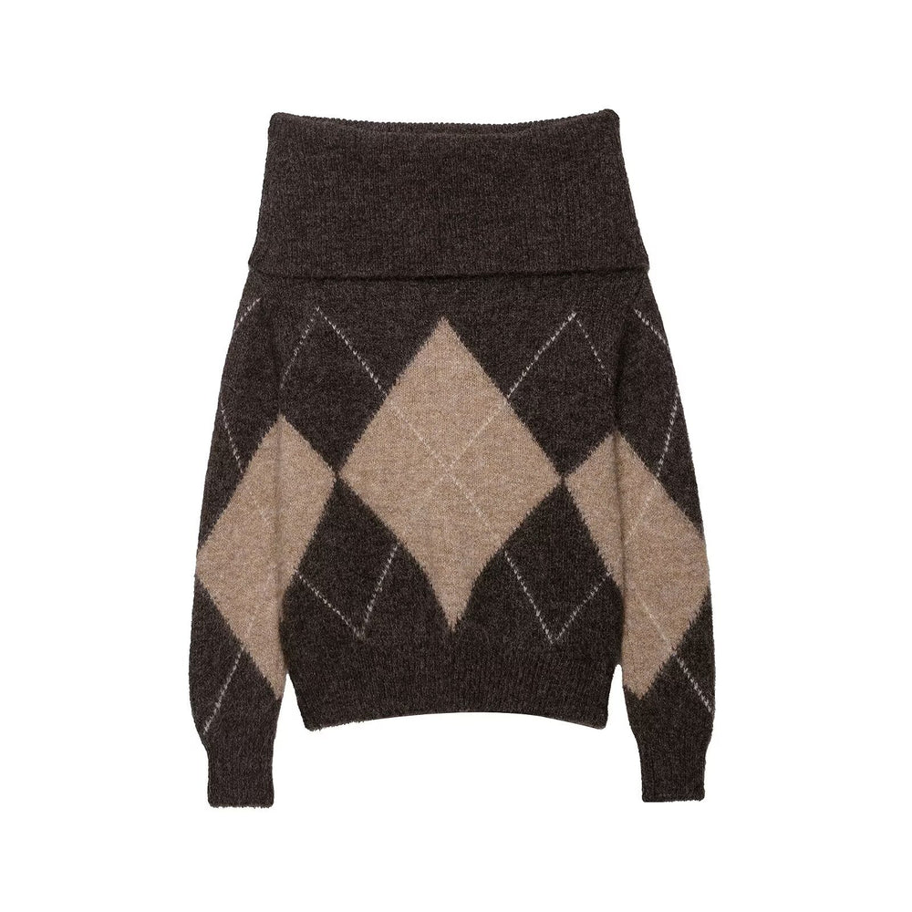 Damen lässiger Strickpullover mit modernem Rauten-Muster R&B