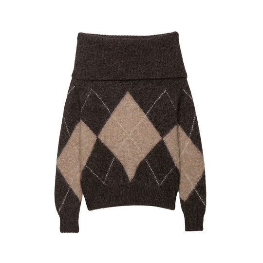 Damen lässiger Strickpullover mit modernem Rauten-Muster R&B