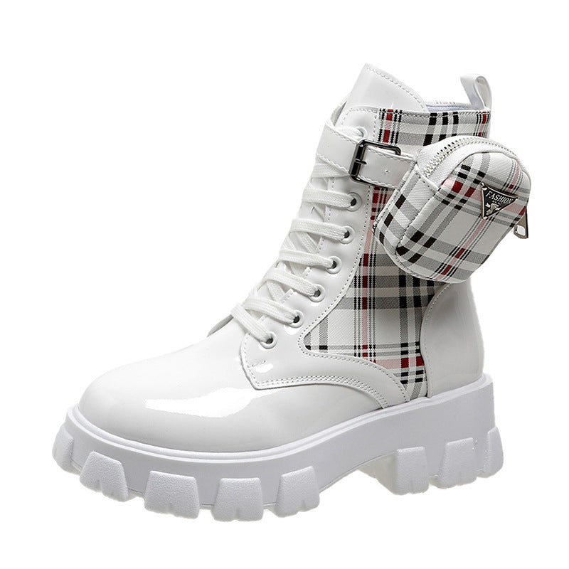 Damen modische Schnürstiefel mit seitlicher Tasche und blockartigem Absatz R&B