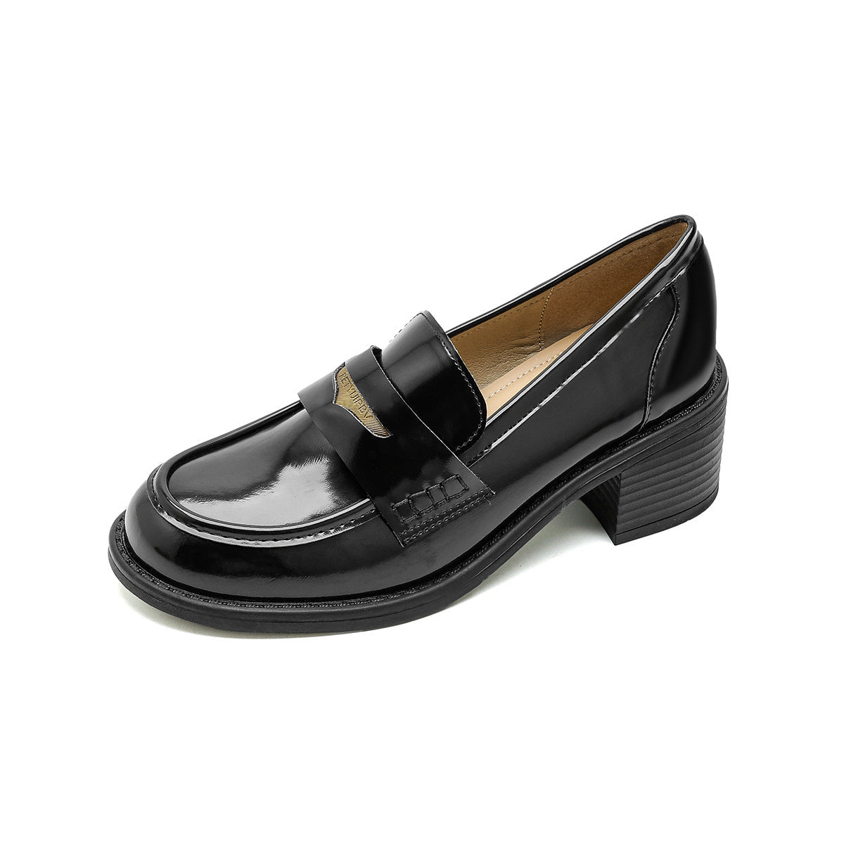 Damen elegante Mokassins mit glänzendem Lack und komfortablem Blockabsatz