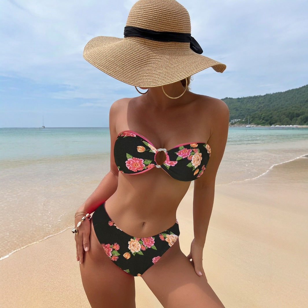 Damen Bandeau-Bikini mit floralem Design R&B