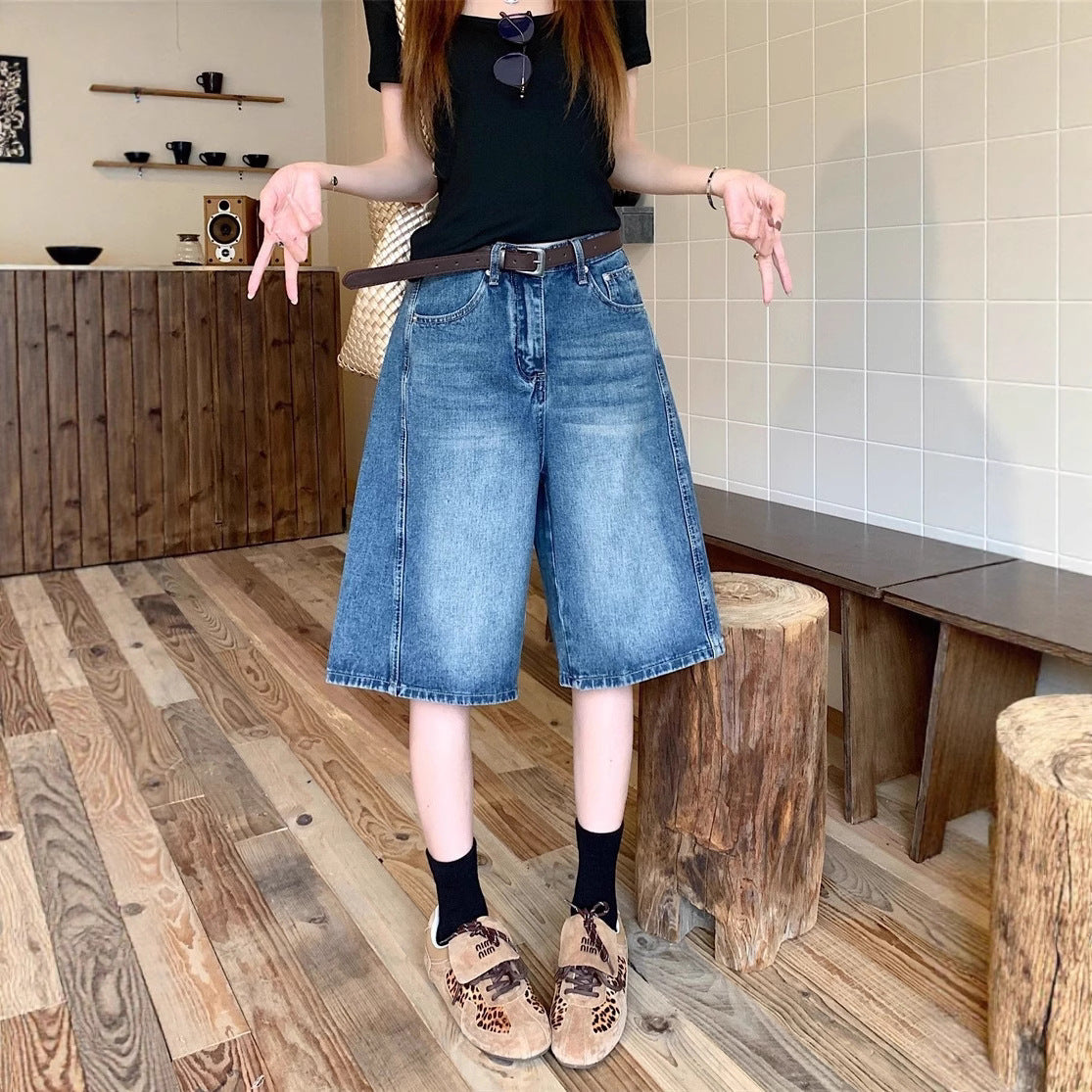 Damen weite Denim-Shorts im modernen Design mit praktischen Taschen R&B