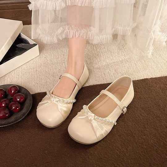 Damen Ballerinas mit Perlenakzent und verstellbarem Riemen R&B