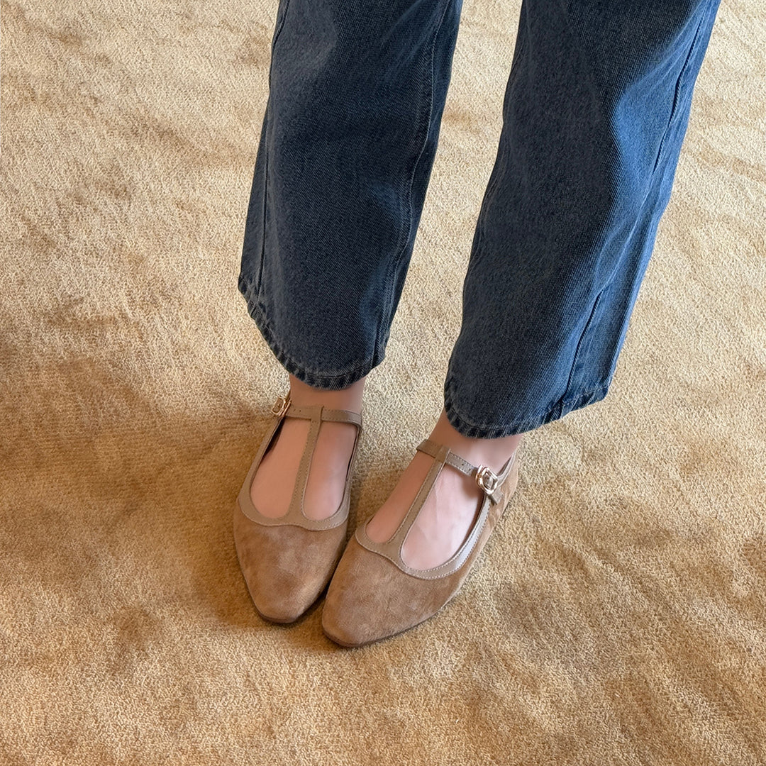 Damen Elegante Mary Jane Ballerinas aus hochwertigem Wildleder mit verstellbarem Riemchen R&B