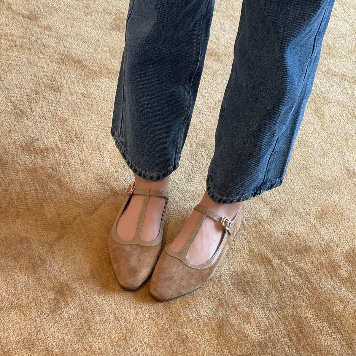 Damen Elegante Mary Jane Ballerinas aus hochwertigem Wildleder mit verstellbarem Riemchen R&B