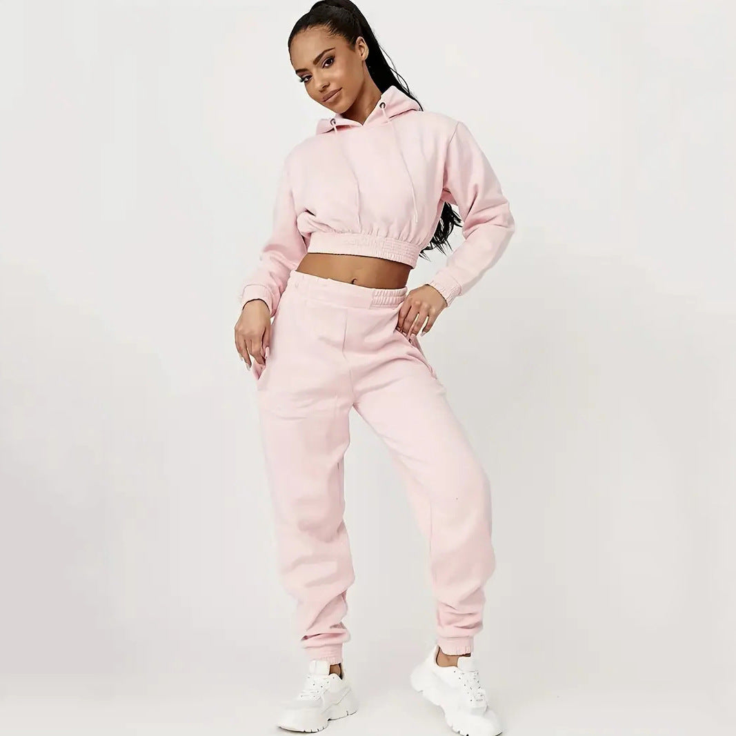 Damen Sportliches Cropped Hoodie und lässige Jogginghose Set R&B