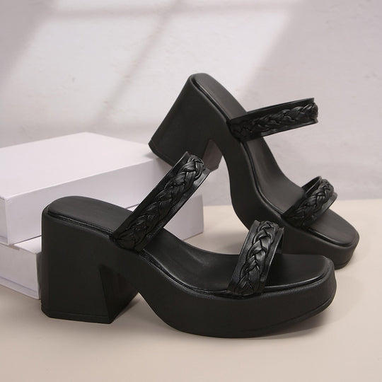Damen Plateausandalen mit geflochtenem Riemendesign und robustem Blockabsatz R&B