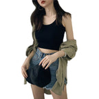 Damen Crop-Top aus atmungsaktiver Baumwolle mit schmalem Schnitt