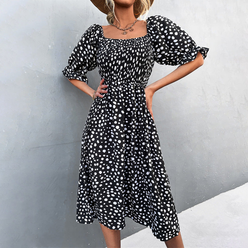 Damen Midikleid mit Puffärmeln und figurbetontem Taillenschnitt R&B