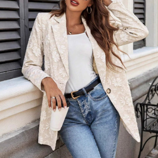 Damen Elegante Blazerjacke mit floralem Stickdesign R&B