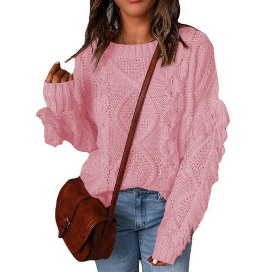 Damen Grobstrickpullover mit modischen Fransen und strukturiertem Design R&B
