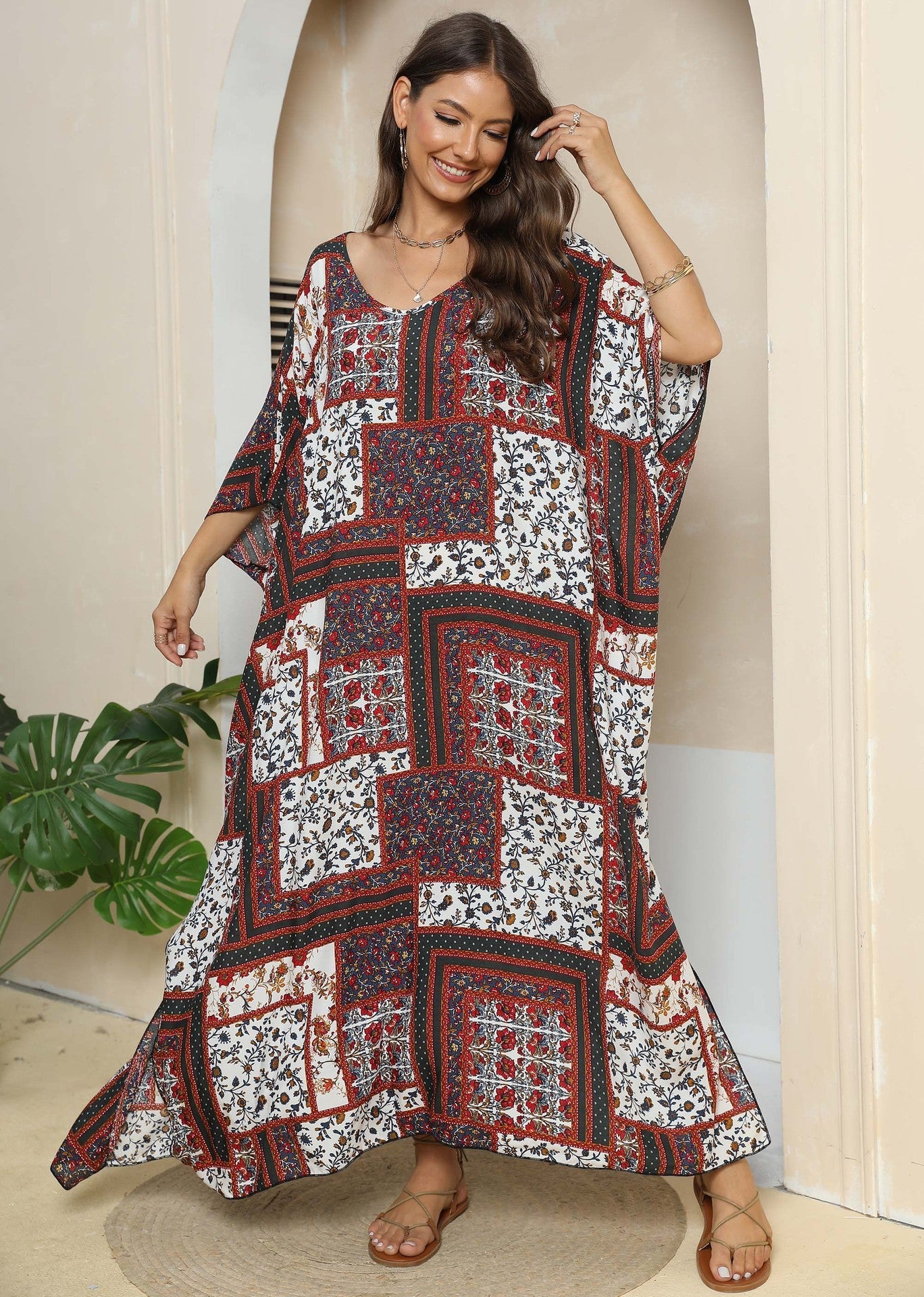 Damen lässiges Maxikleid im Patchwork-Design R&B