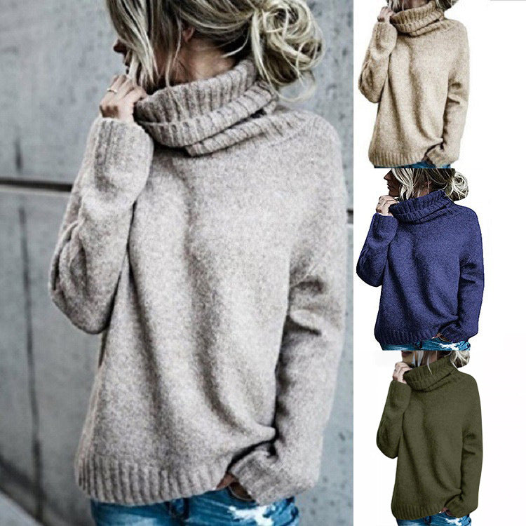 Damen Grobstrickpullover mit hohem Kragen und lässigem Schnitt R&B