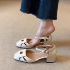 Damen elegante Riemchen-Pumps mit modischer Schnallenverzierung und komfortablem Blockabsatz R&B