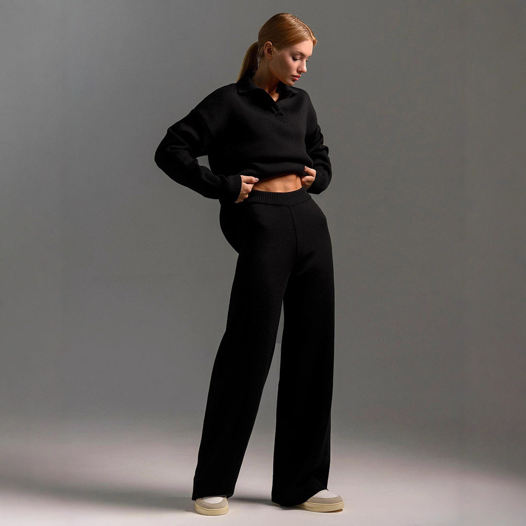 Damen Lässiges Poloshirt undweite Leggings Set R&B