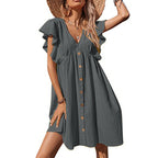 Damen Luftiges Sommerkleid mit verspielten Rüschendetails und Knopfverschluss R&B