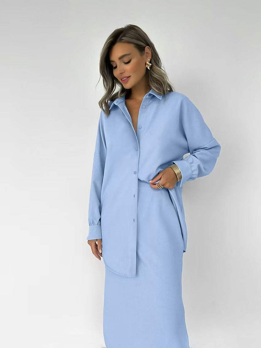 Damen Elegantes Langarmhemd mit passender Maxiröcke R&B