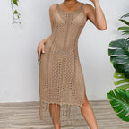Damen Sommerliches Häkelkleid mit Fransen und seitlichem Schlitz R&B