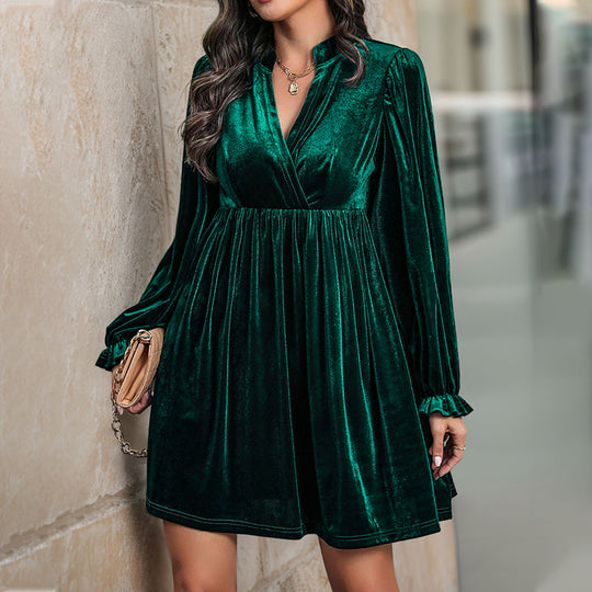 Damen Samtiges Wickelkleid mit voluminösen Ärmeln R&B