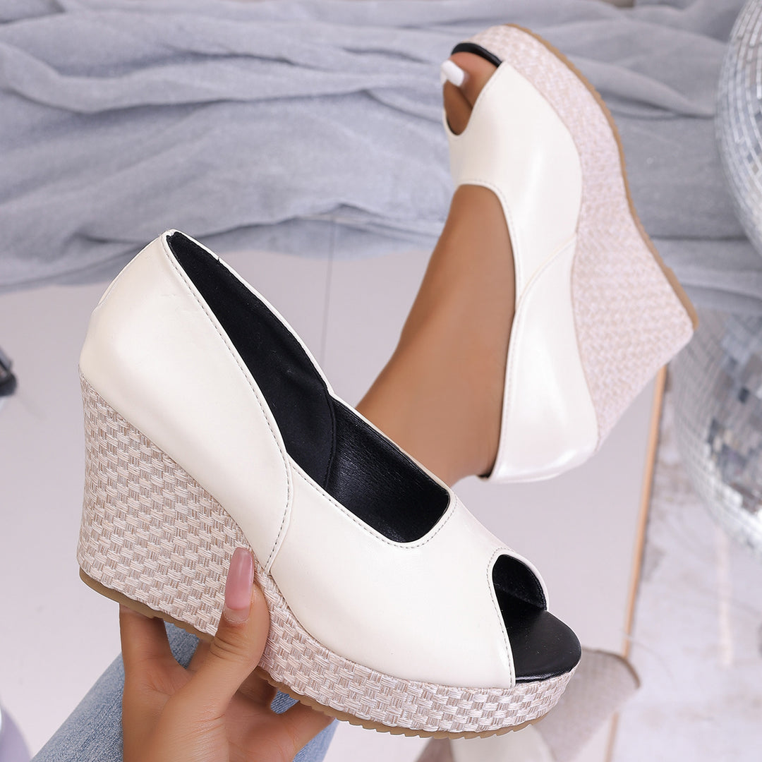 Damen Wedge-Pantoletten mit offener Zehenpartie und glänzender Fessel-Applikation R&B