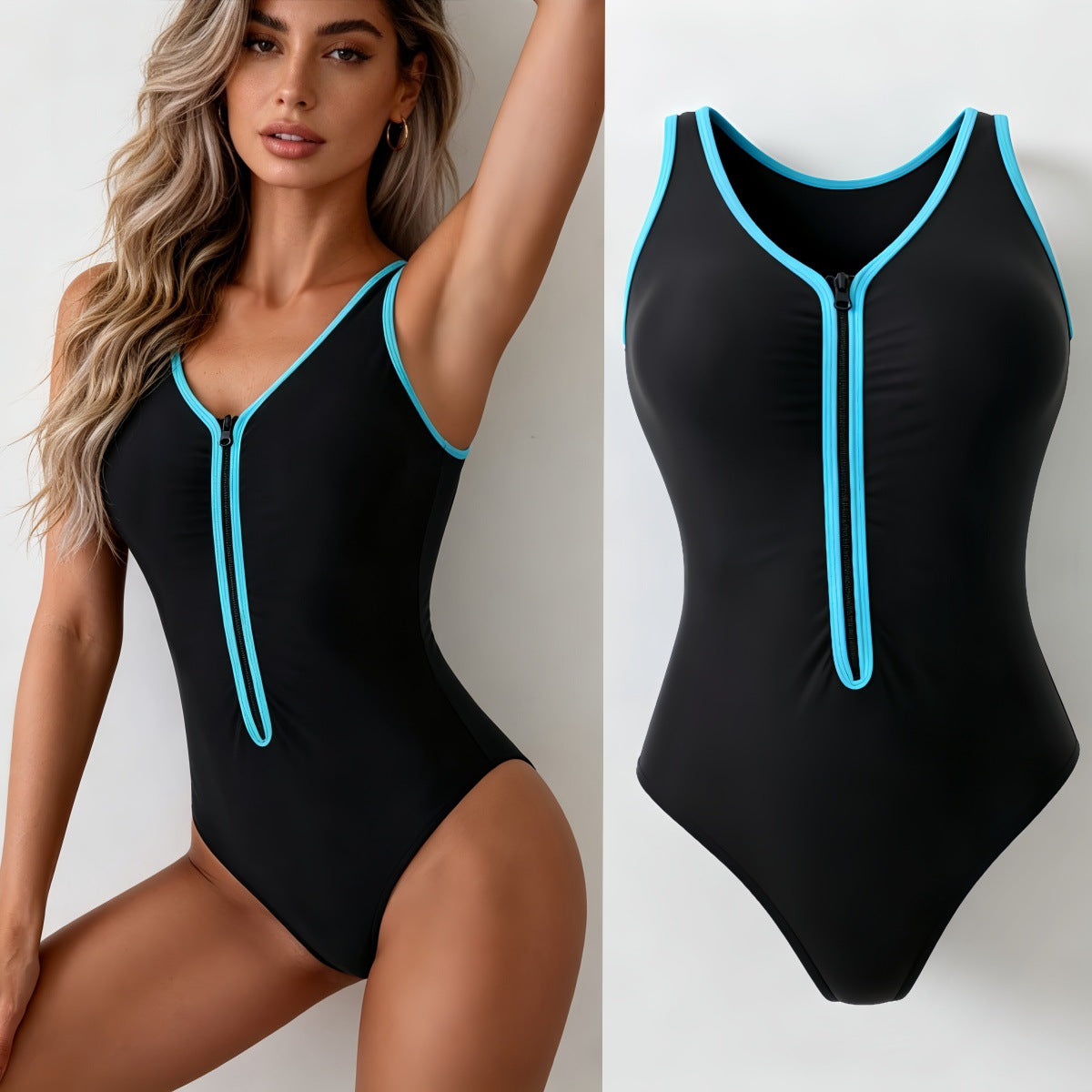 Damen Sportlicher Badeanzug mit Reißverschluss R&B