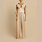 Damen Elegantes Langarm-Maxikleid mit tiefem V-Ausschnitt