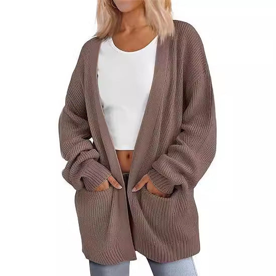 Damen Grobstrick Cardigan mit offenem Schnitt und praktischen Taschen R&B